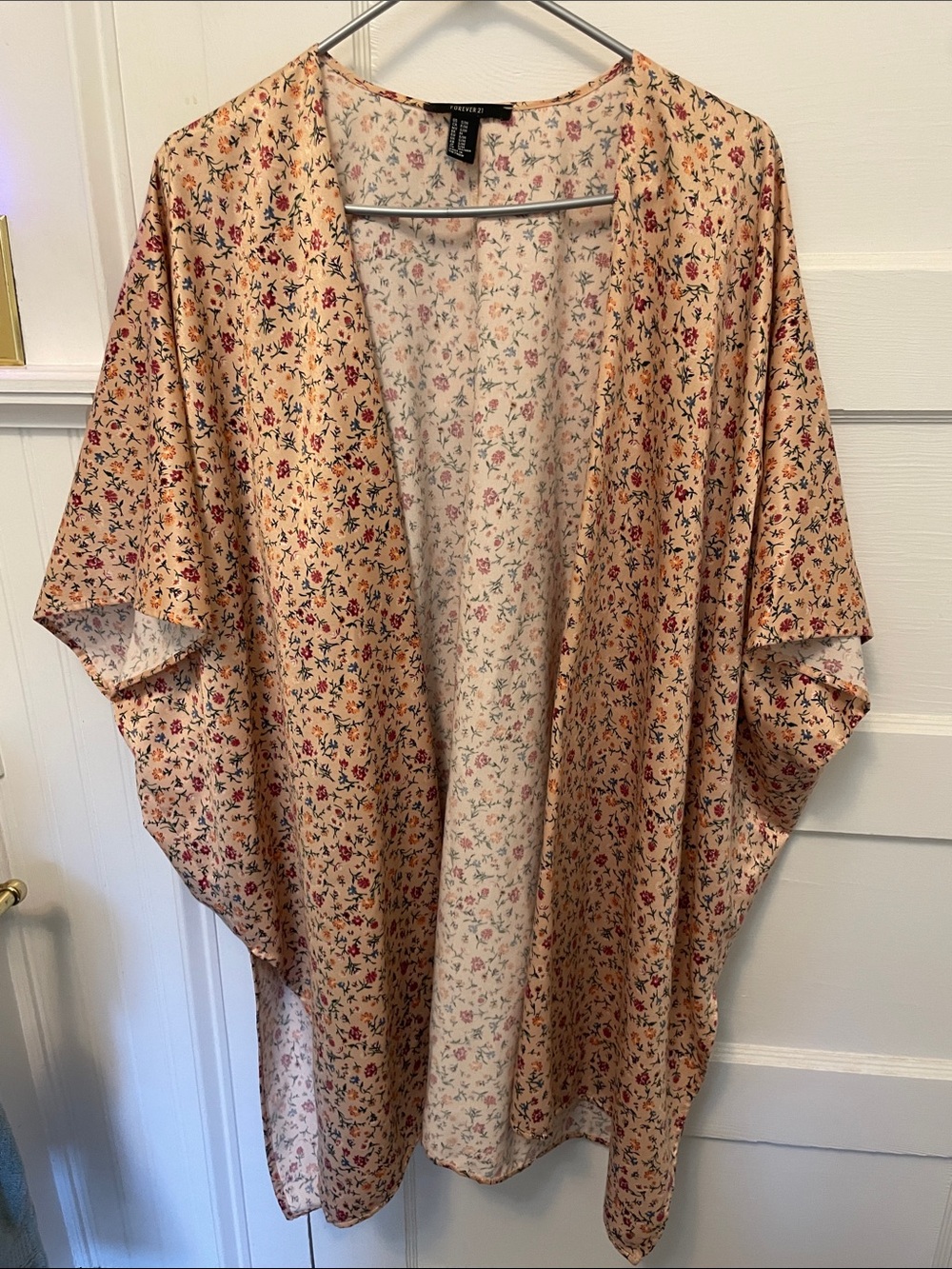 Forever 21 Peach Floral Kimono with Pink & Green Blossoms